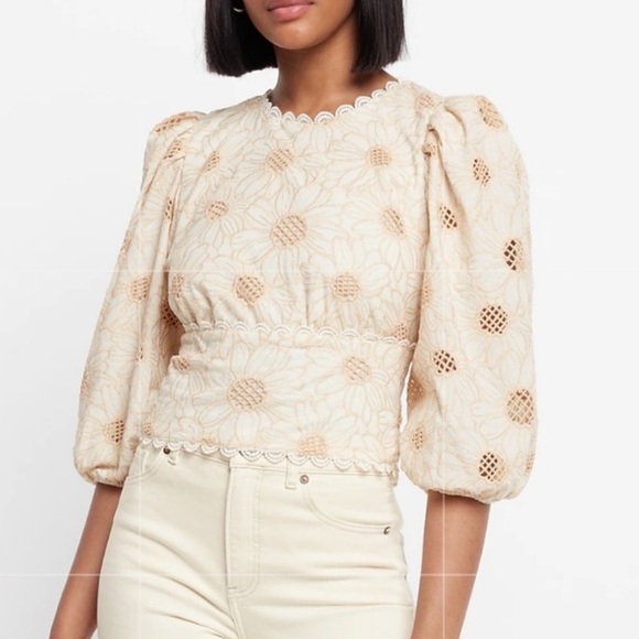 Express Embroidered Eyelet Open Back Top Sz XL - Picture 12 of 15